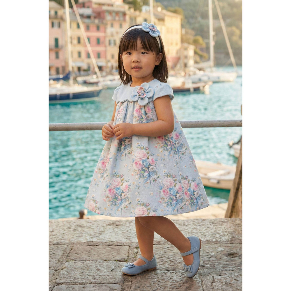 فستان - أزرق - ناعم بطبعة زهور مع اكسسوار شعر 36197