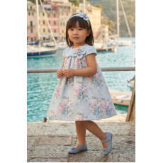 فستان - أزرق - ناعم بطبعة زهور مع اكسسوار شعر 36197