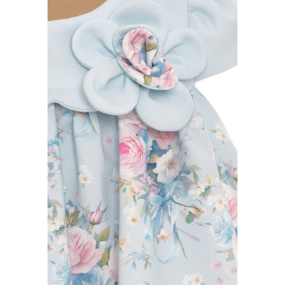 فستان - أزرق - ناعم بطبعة زهور مع اكسسوار شعر 36197