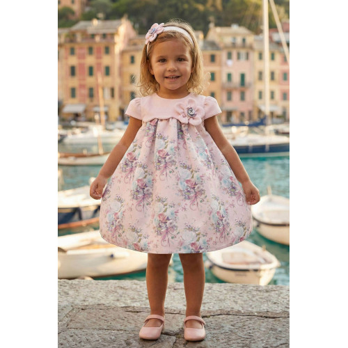 فستان - وردي - ناعم بطبعة زهور مع اكسسوار شعر 36197