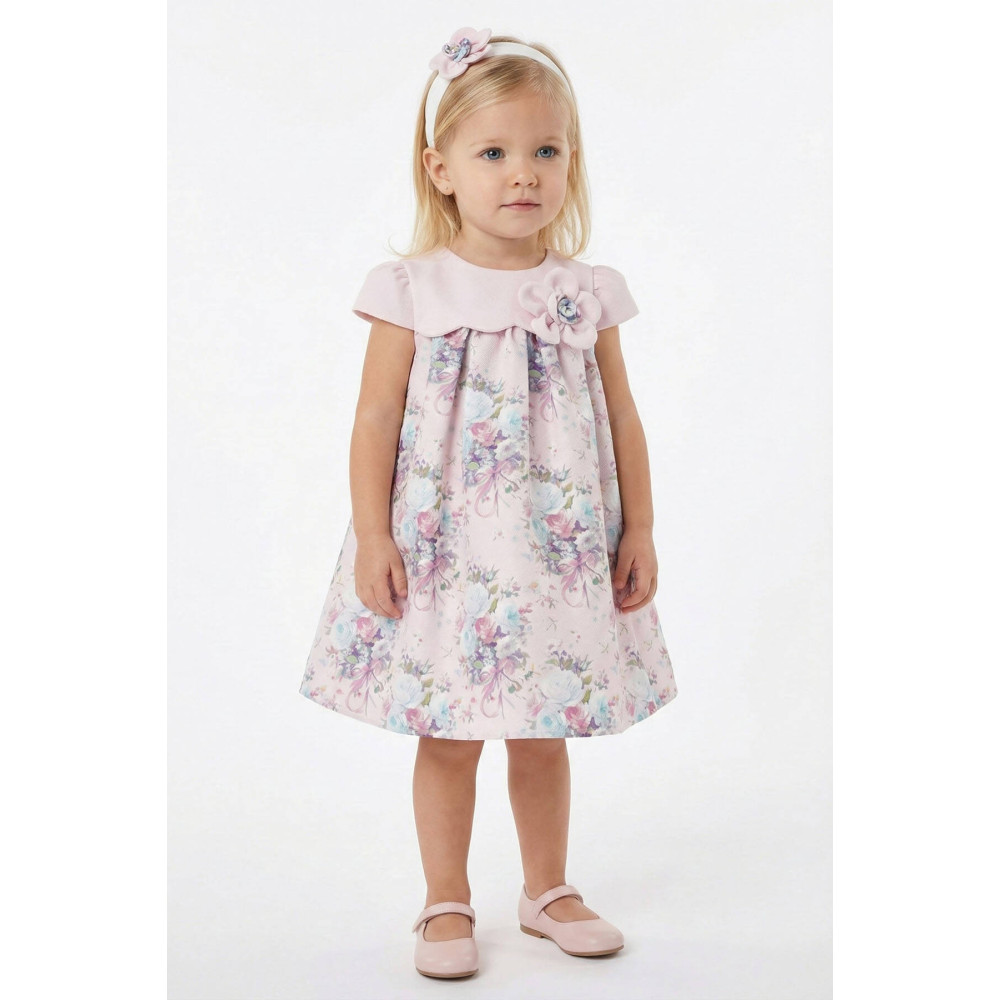 فستان - وردي - ناعم بطبعة زهور مع اكسسوار شعر 36197