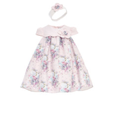 فستان - وردي - ناعم بطبعة زهور مع اكسسوار شعر 36197