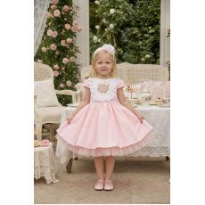 فستان - وردي - بتطريز زهور مع اكسسوار شعر 36122