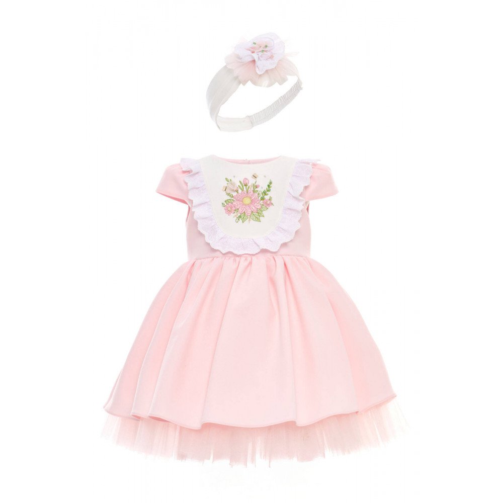 فستان - وردي - بتطريز زهور مع اكسسوار شعر 36122