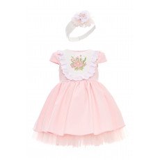 فستان - وردي - بتطريز زهور مع اكسسوار شعر 36122