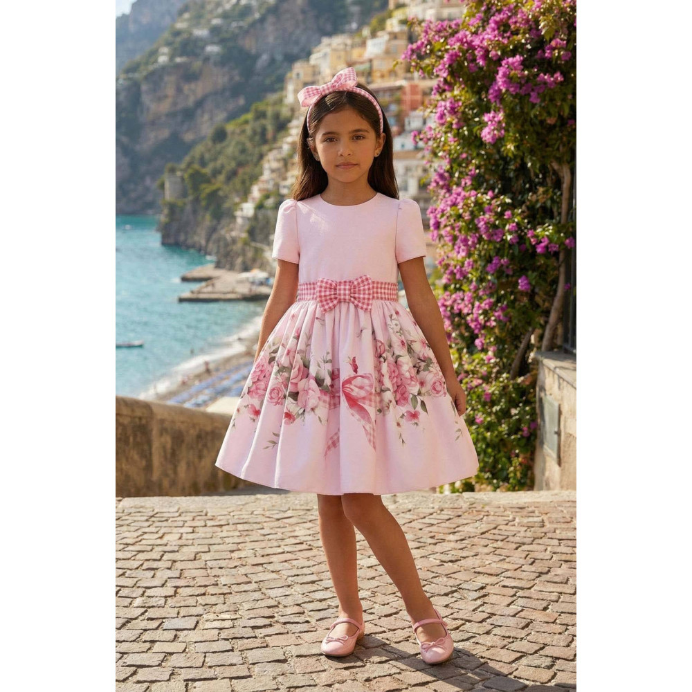 فستان - وردي - مزهر للبنات مع  طوق شعر 36223