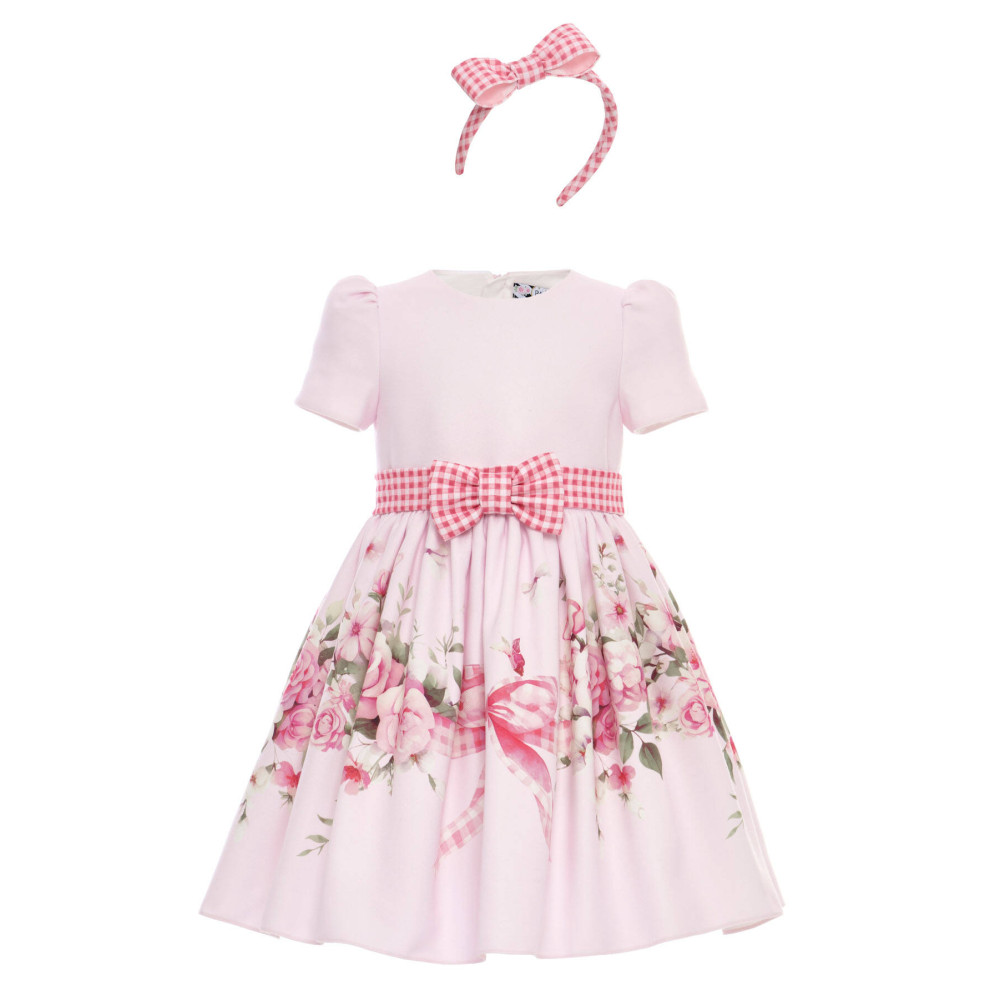 فستان - وردي - مزهر للبنات مع  طوق شعر 36223