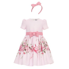 فستان - وردي - مزهر للبنات مع  طوق شعر 36223