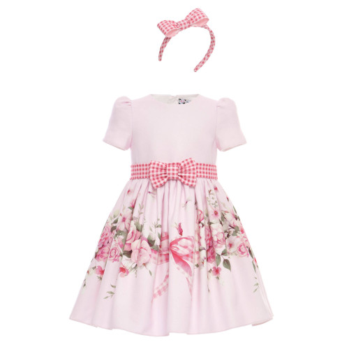 فستان - وردي - مزهر للبنات مع  طوق شعر 36223