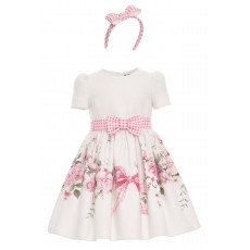 فستان - أبيض - مزهر للبنات مع  طوق شعر 36223