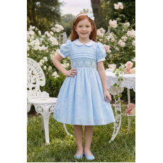 فستان كلاسيكي - أزرق - بتطريز يدوي مع اكسسوار شعر 36383