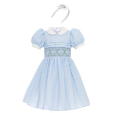 فستان كلاسيكي - أزرق - بتطريز يدوي مع اكسسوار شعر 36383