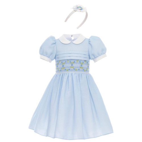 فستان كلاسيكي - أزرق - بتطريز يدوي مع اكسسوار شعر 36383