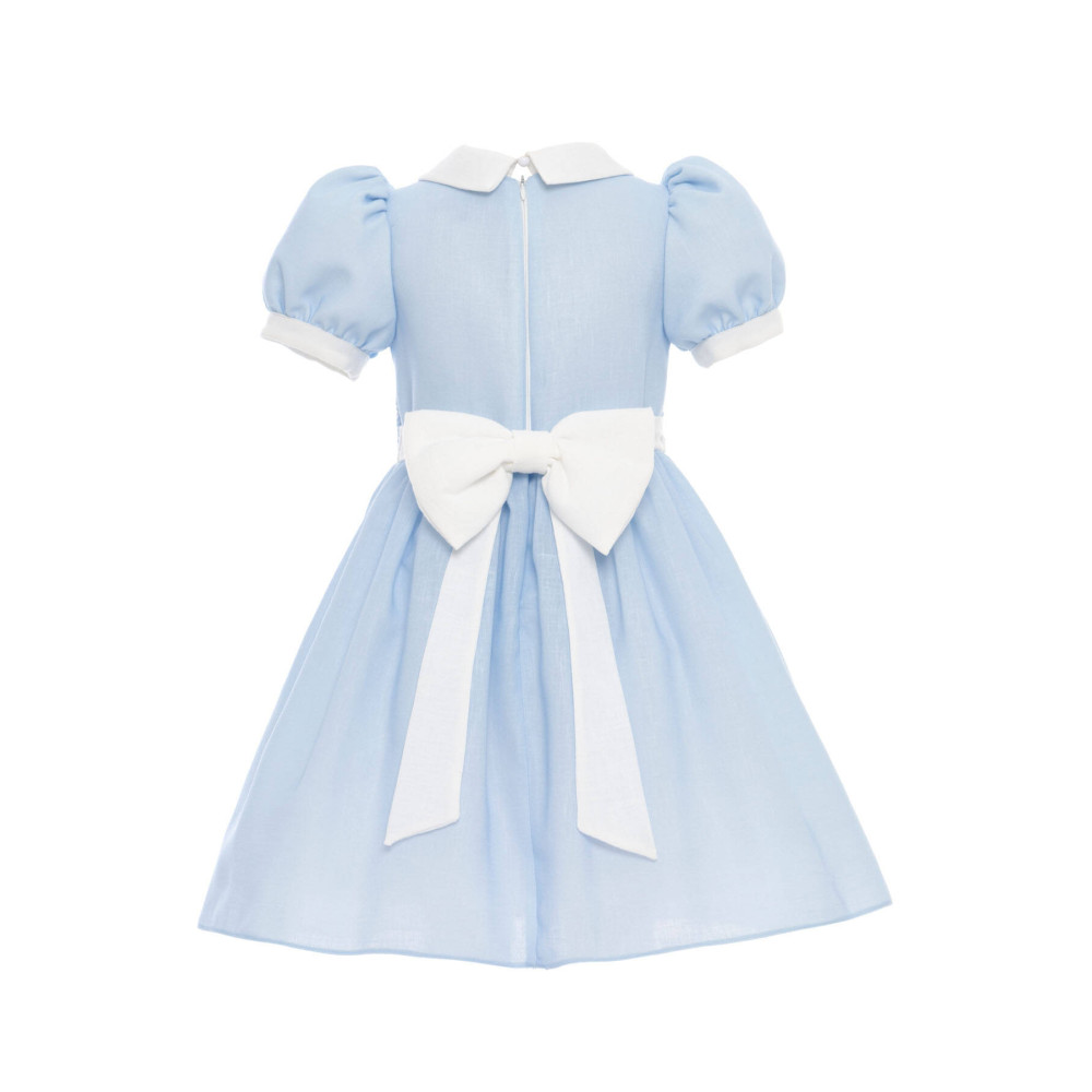 فستان كلاسيكي - أزرق - بتطريز يدوي مع اكسسوار شعر 36383