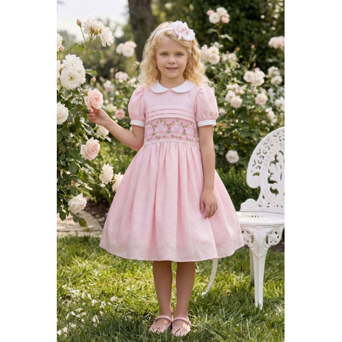 فستان كلاسيكي - وردي - بتطريز يدوي مع اكسسوار شعر 36383