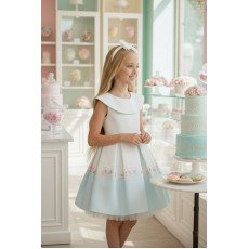 فستان بناتي - أزرق - بثنيات ناعمة وحافة فستان بنقشة زهور 36210