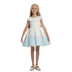 فستان بناتي - أزرق - بثنيات ناعمة وحافة فستان بنقشة زهور 36210