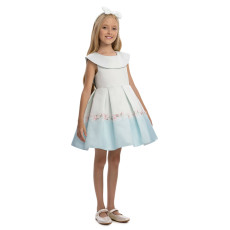 فستان بناتي - أزرق - بثنيات ناعمة وحافة فستان بنقشة زهور 36210