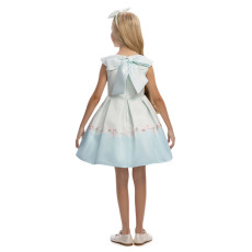 فستان بناتي - أزرق - بثنيات ناعمة وحافة فستان بنقشة زهور 36210