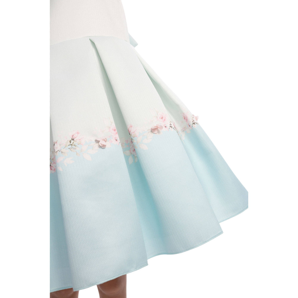 فستان بناتي - أزرق - بثنيات ناعمة وحافة فستان بنقشة زهور 36210