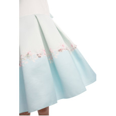 فستان بناتي - أزرق - بثنيات ناعمة وحافة فستان بنقشة زهور 36210