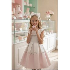 فستان بناتي - وردي - بثنيات ناعمة وحافة فستان بنقشة زهور 36210