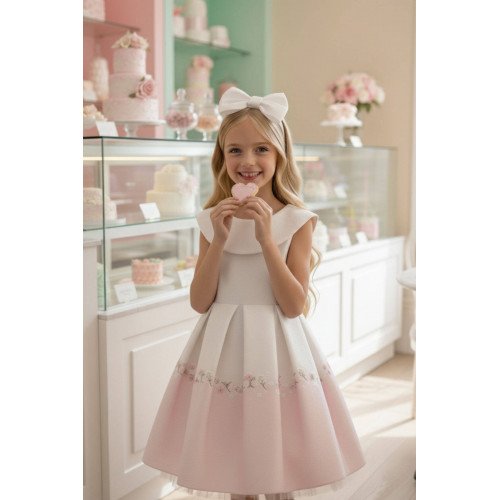 فستان بناتي - وردي - بثنيات ناعمة وحافة فستان بنقشة زهور 36210