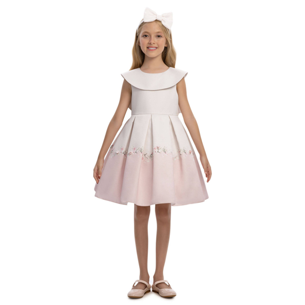 فستان بناتي - وردي - بثنيات ناعمة وحافة فستان بنقشة زهور 36210