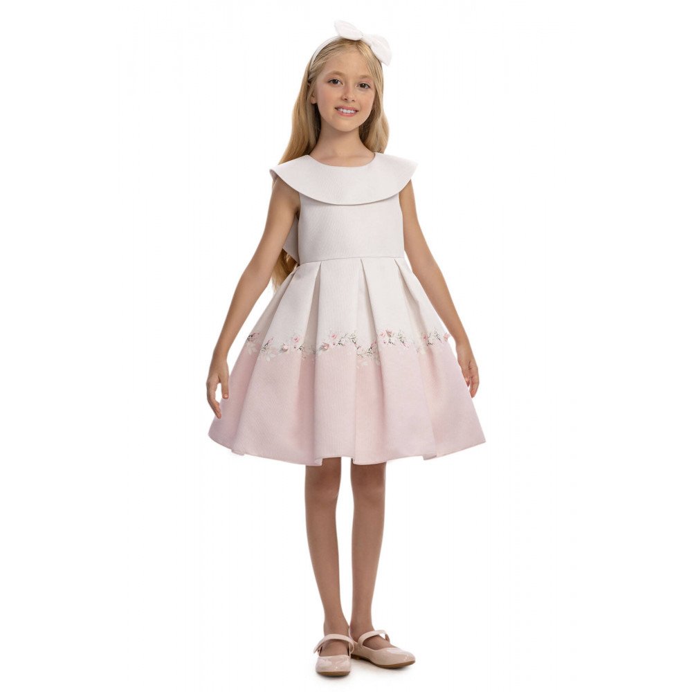 فستان بناتي - وردي - بثنيات ناعمة وحافة فستان بنقشة زهور 36210