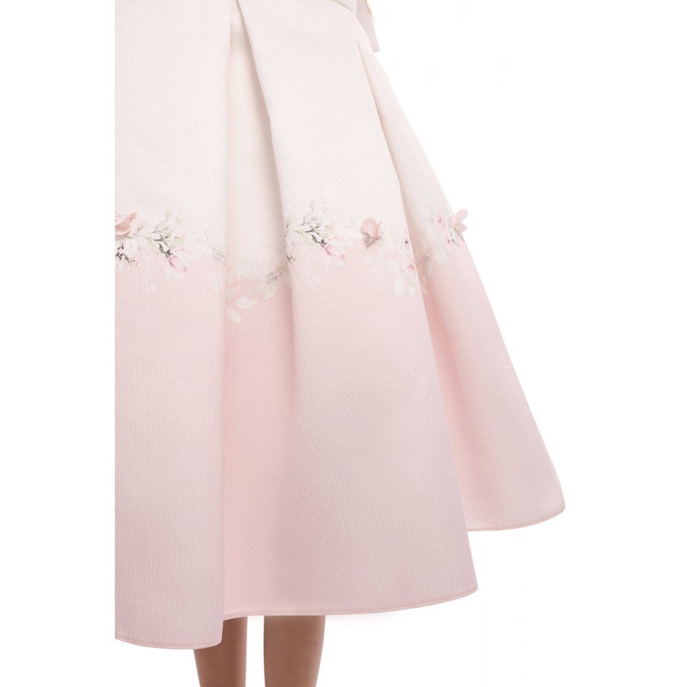 فستان بناتي - وردي - بثنيات ناعمة وحافة فستان بنقشة زهور 36210