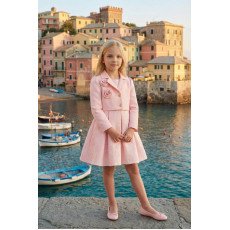 فستان بناتي جاكار مع جاكيت بورود قماشية 36342