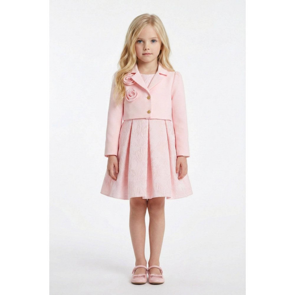 فستان بناتي جاكار مع جاكيت بورود قماشية 36342