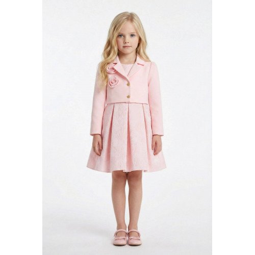 فستان بناتي جاكار مع جاكيت بورود قماشية 36342