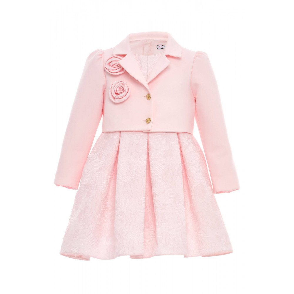 فستان بناتي جاكار مع جاكيت بورود قماشية 36342