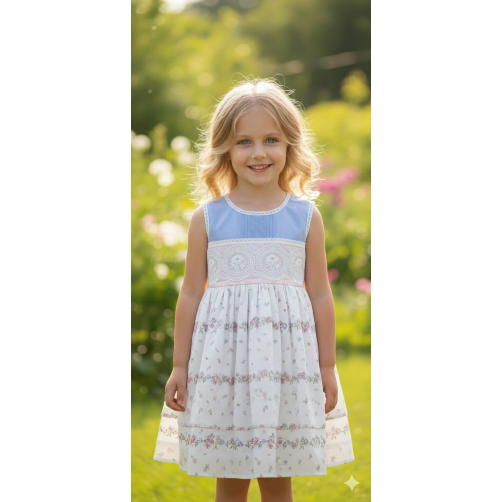 فستان "أحلام الربيع" - قطني ناعم بتفاصيل الدانتيل والزهور 20267
