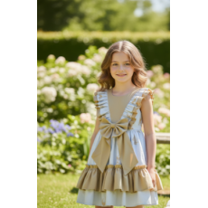 فستان بناتي ازرق هادئ برسومات طفولية و  بتفاصيل كشكش وفيونكة 20266