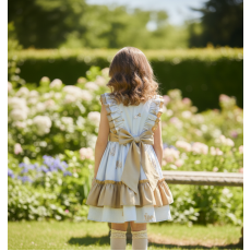 فستان بناتي ازرق هادئ برسومات طفولية و  بتفاصيل كشكش وفيونكة 20266