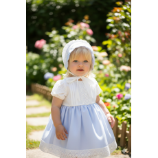 طقم طفلة فستان  مع قبعة ازرق سماوي – لمسة كلاسيك أنيقة مع تفاصيل دانتيل ناعمة 20263