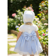 طقم طفلة فستان  مع قبعة ازرق سماوي – لمسة كلاسيك أنيقة مع تفاصيل دانتيل ناعمة 20263