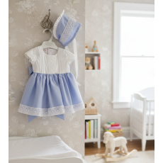 طقم طفلة فستان  مع قبعة ازرق سماوي – لمسة كلاسيك أنيقة مع تفاصيل دانتيل ناعمة 20263