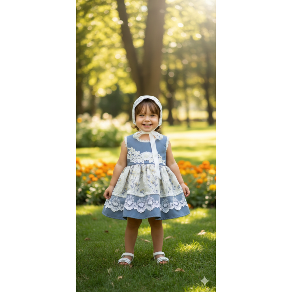 طقم طفلة فستان  مع قبعة  – لمسة كلاسيك أنيقة مع تفاصيل دانتيل ناعمة 20261