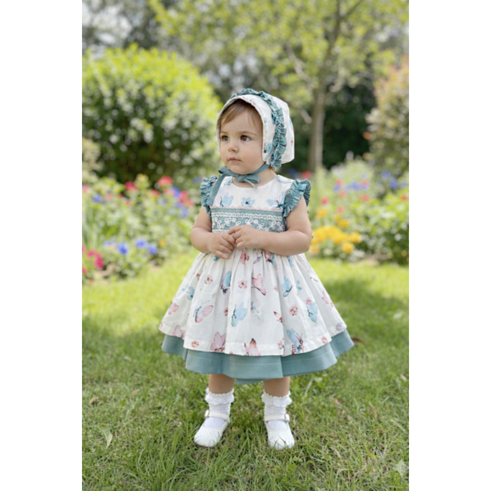 طقم  الفراشات  فستان مع قبعة وبفتحة ظهر  20269