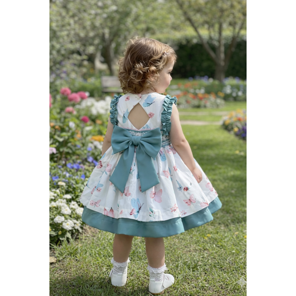 طقم  الفراشات  فستان مع قبعة وبفتحة ظهر  20269