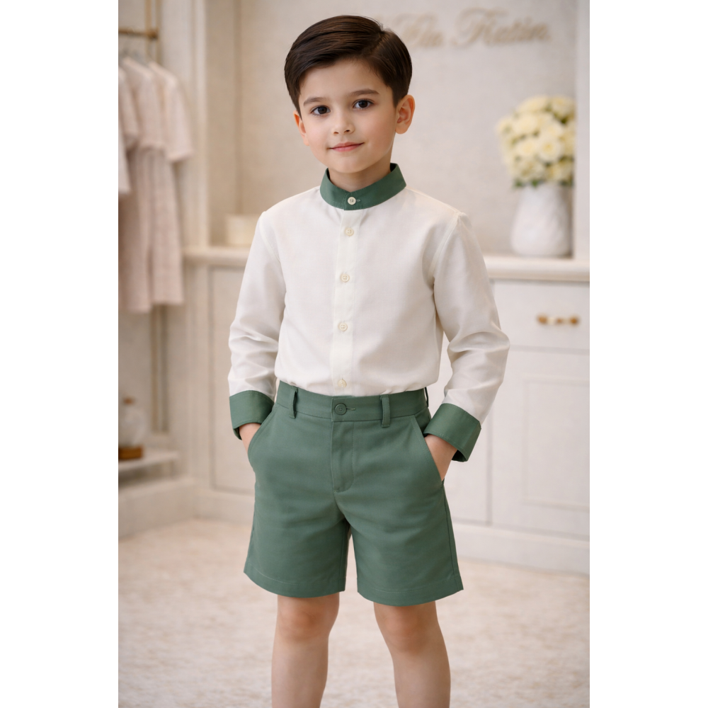  بدلة ولادي قميص بأكمام طويلة وشورت أخضر 240680