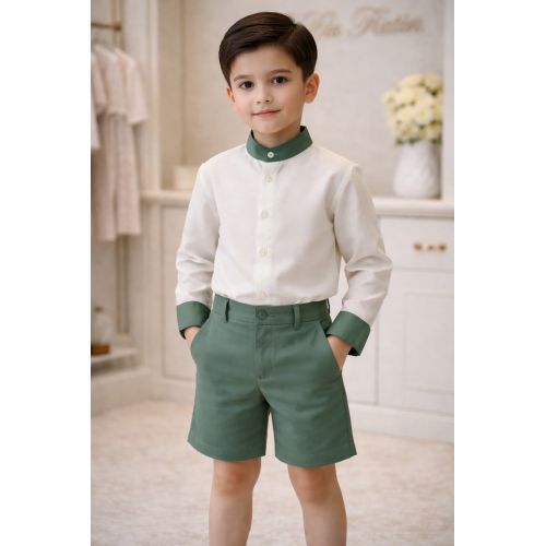  بدلة ولادي قميص بأكمام طويلة وشورت أخضر 240680