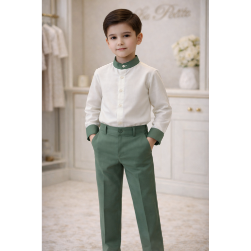  بدلة ولادي قميص بأكمام طويلة وبنطلون أخضر 240681