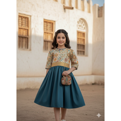 فستان بناتي مطرز بفتحة ظهر  وتنورة أخضر  240526