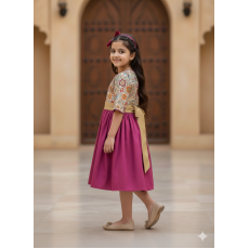 فستان بناتي مطرز بفتحة ظهر  وتنورة فوشيا  240525