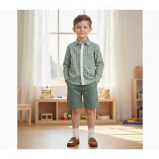  بدلة ولادي قميص كاروهات  وشورت اخضر 202611