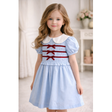 فستان أزرق كلاسيكي مع فيونكات مخملية 26002